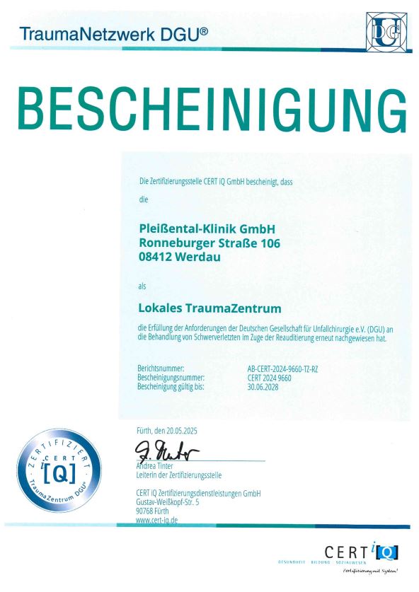 Zertifikat Lokales Taumazentrum